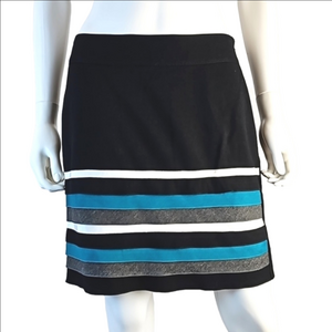 White House Black Market Stretch Knit Black Turquoise Layered Stripe Ski…
